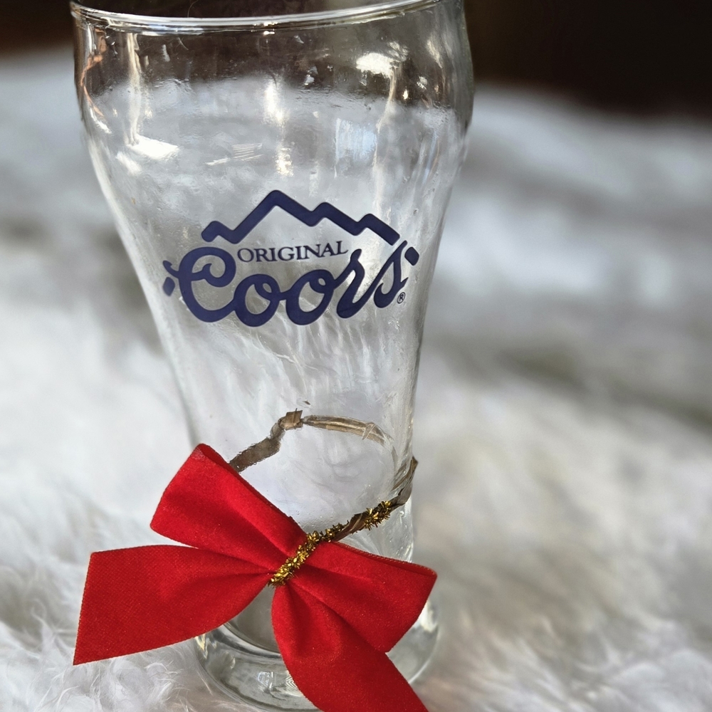 Coors Vintage Pilsner Original Glass with Red Bow 6" Coors Beer
